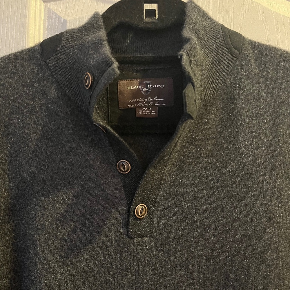 Mens' Black Brown 1826 100% Cashmere 1/4 Zip Buttoned Pullover Sweater XL